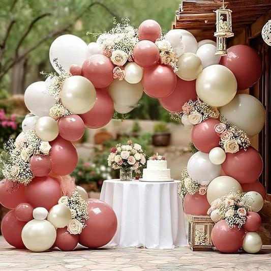 Dusty Pink Cream White Balloon Garland, Double Stuffed Rose Pink Sand White Pearl Balloon Arch Kit for Boho Bridal Shower Wedding Baby Shower Birthday Mother's Day Party Decorations