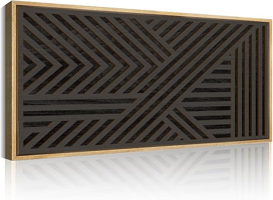 IARTTOP Extra Large Wood Black Wall Art 20x40 Inch Framed Abstract Geometric Wooden Wall Decor Modern Minimalist Neutral Wall Sculpture for Living room Bedroom Dining room Single