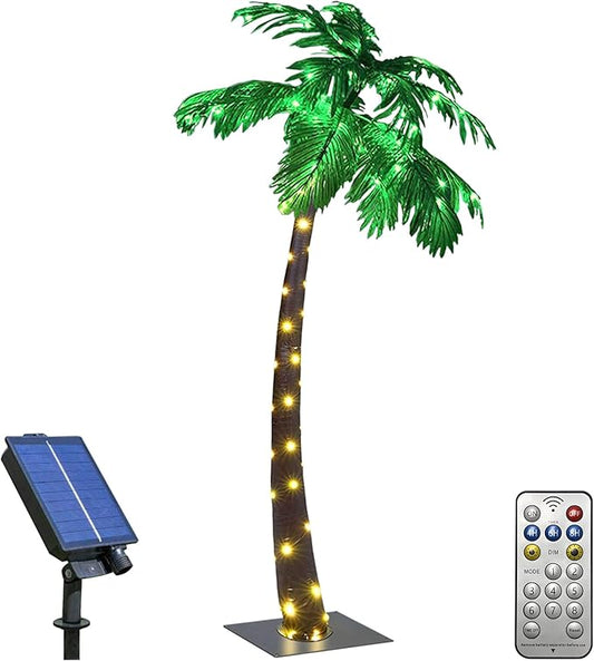 Lightshare 5FT 96L Solar Gorgeous Palm Tree Artificial Lighted Palm Tree, 56LED Lights, Decoration for Office, Home, Party, Christmas, Nativity, Outside Patio