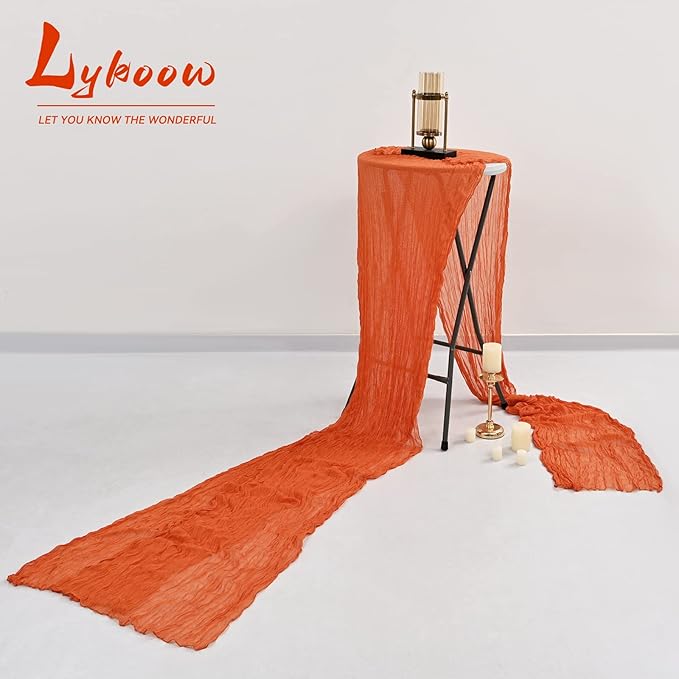 5 Packs Orange Cheesecloth Table Runner, 10Ft x 35" Orange Rustic Gauze Boho Wedding Table Runner Decoration, Wedding Party Bridal Shower Table Decor