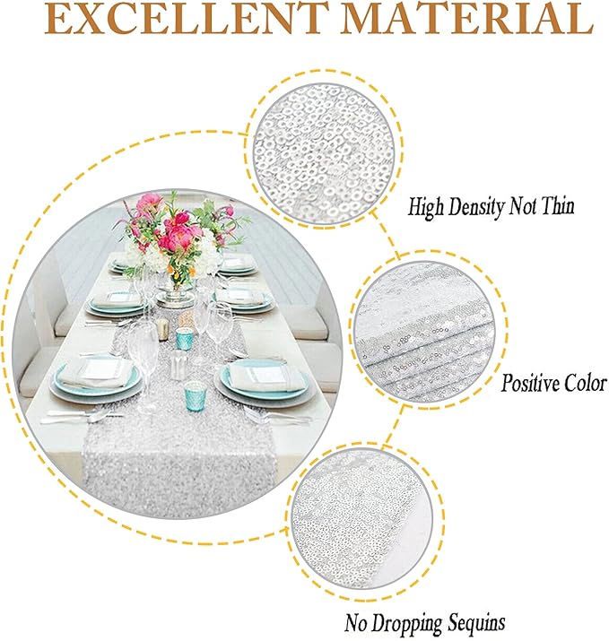 ShinyBeauty Sequin Table Runner 12x108-Inch-Silver-1Pack Table Runners 12inx108in Silver Pack of 1 Elegant Wedding Party Decor (1, Silver)