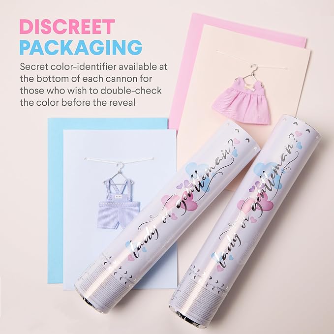 PrimePure Gender Reveal Confetti Cannon - Biodegradable Heart Shaped Confetti Poppers - Pink, 4 Pack - Baby Girl Gender Reveal Party Poppers - Pink Paper Baby Party Supplies Pop Gun