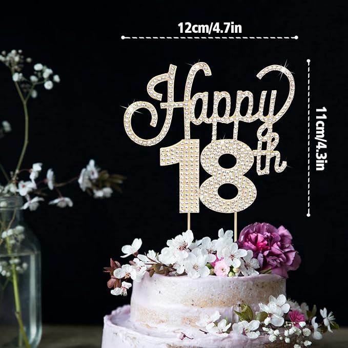 LINGTEER Happy 18th Birthday Gold Rhinestone Cake Topper - Cheers to 18th Birthday Eighteen Years Old Party Cake Centerpieces Topper Decorations Gift Sign.