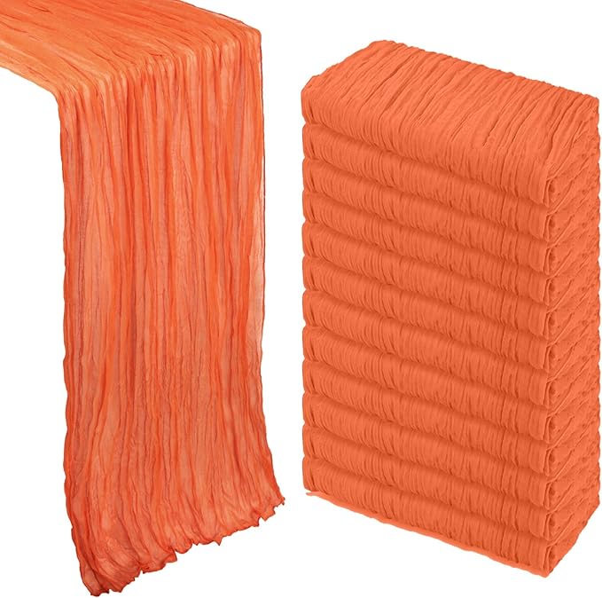 12 Pack Orange Cheesecloth Table Runner 10Ft Spring Gauze Cheese Cloth Table Runner 35x120 Inch Boho Sheer Rustic Fabric for Party Decor Baby Shower Wedding Holiday Decorations