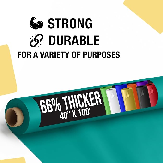 Party Solids 66% Thicker Premium Teal Plastic Table Cover Roll 40" X 100' Table Cloth Plastic Cover Roll Quality Thick Banquet Rolls Disposable Tablecloth Rolls Strong American Based Company