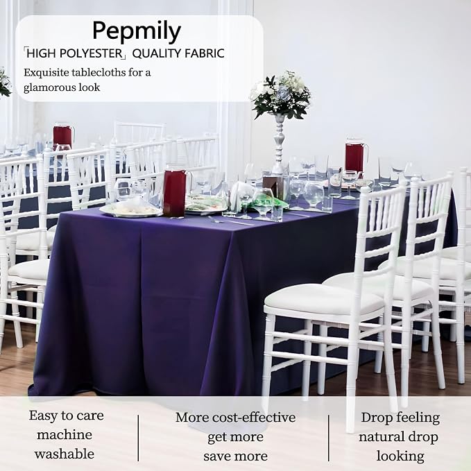 8 Pack Purple Tablecloth 60x126 Inch Rectangle Table Cloth for 8 Foot Rectangle Tables, Wrinkle Resistant Washable Polyester Fabric Rectangular Table Cover for Dining Banquet Wedding Party