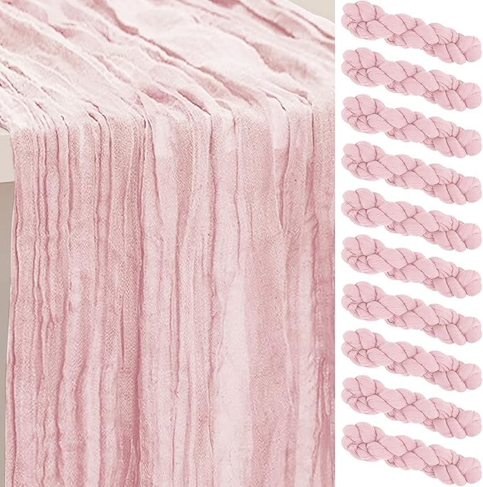 10 Pack Valentines Cheesecloth Table Runner 35x120 Inch 10Ft Rustic Gauze Cheese Cloth Table Runner Sheer Cheesecloth Table Runners for Wedding Party Bridal Shower Decoration