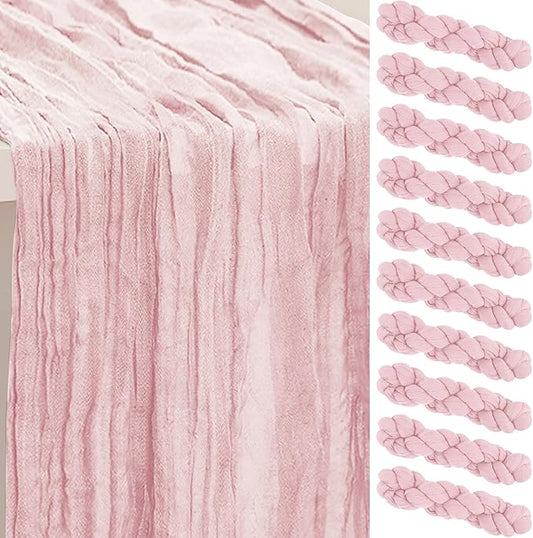 10 Pack Valentines Cheesecloth Table Runner 35x120 Inch 10Ft Rustic Gauze Cheese Cloth Table Runner Sheer Cheesecloth Table Runners for Wedding Party Bridal Shower Decoration