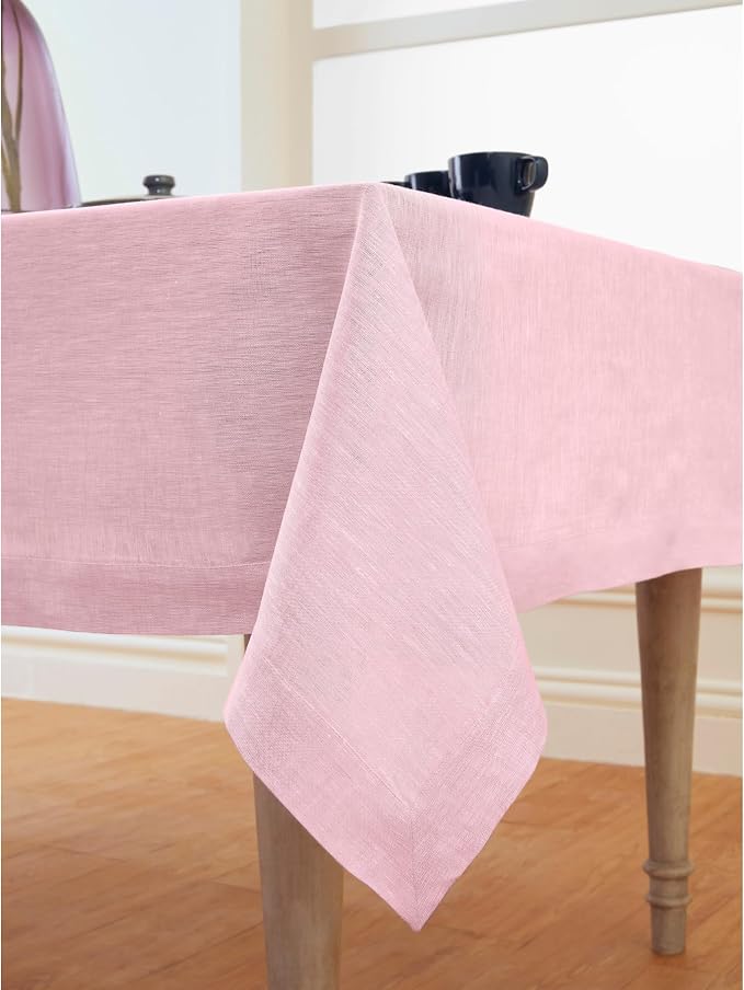 Solino Home Linen Tablecloth 60 x 156 Inch - 100% Pure Linen Bubblegum Pink Table Cloth for Rectangle Tables - Athena, Machine Washable Tablecloth for Summer