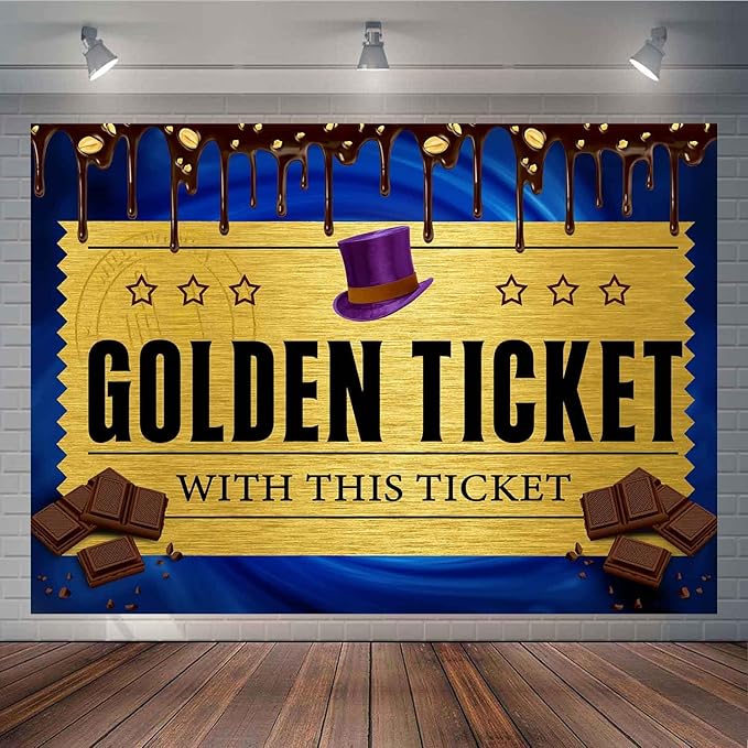 10x8FT Candy Photo Backdrop Golden Ticket Background Chocolate Factory Backdrop Chocolate Fountain Background for Birthday Party Decorations Dessert Table Supplies TAYBDJ859
