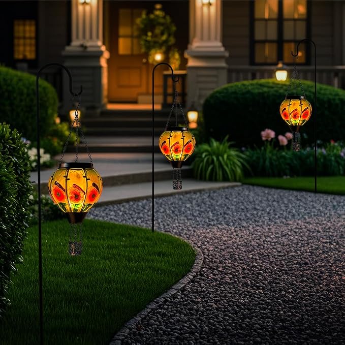 STARSOUL Hummingbird Solar Hot Air Balloon Lantern with Flickering Flame, Hanging Solar Lantern Outdoor Waterproof, Hot Air Balloon Solar Light Decorations for Garden Yard Lawn Porch Porch Backyard