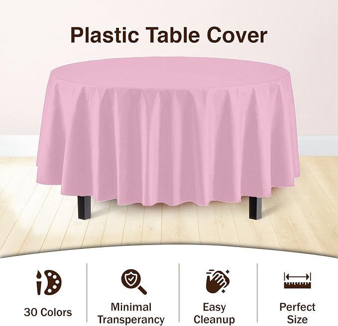 Exquisite Pink Round Tablecloths Plastic Table Cloth Disposable 48 Pack 84" Inch Round Table Cloth Disposable Pink Tablecloths Plastic Tablecloth Indoor/Outdoor Tablecloth Party Supplies