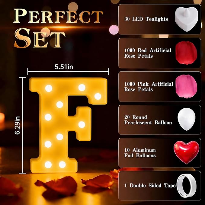FOREVER YOURS Light up Letters, Include Tea Lights Candles, Latex Balloons, Aluminum Balloons and Rose Petals, Special Festival, Surprise Gifts for Women and Men