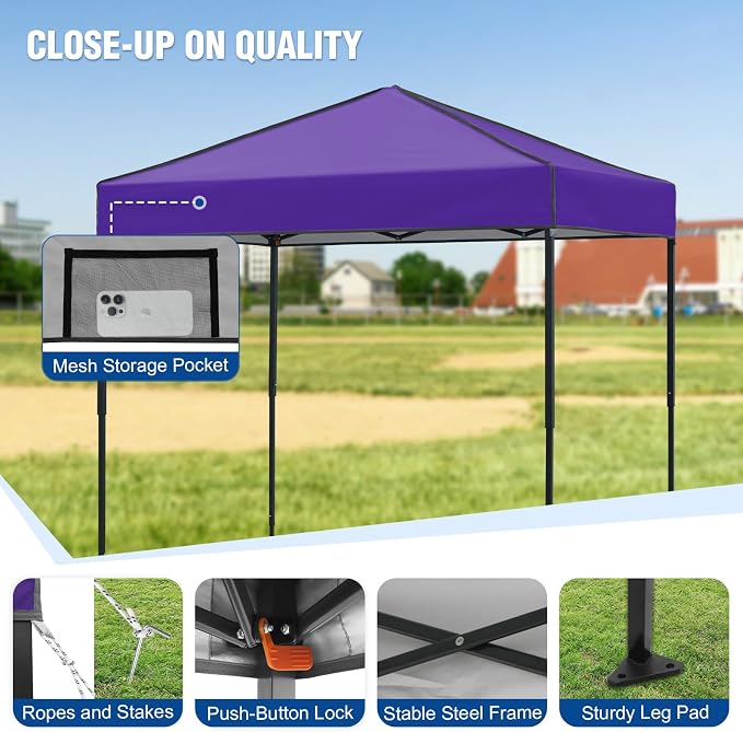 6x4 Pop Up Canopy Tent, Instant Portable Beach Canopy, Outdoor Tent with Carry Bag for Camping, Sports, Tailgating, Events, Purple