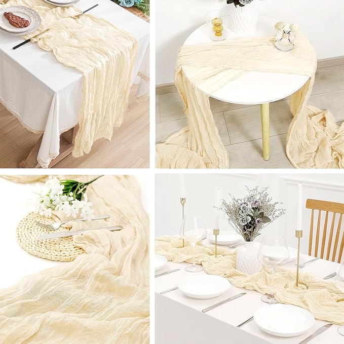 16 Pack Ivory Cheesecloth Table Runner 20 x 120 inch Gauze Table Runners 10 FT Long,Semi Sheer Cheese Cloth Fabric Table Runner Bulk for Wedding,Party,Baby Shower,Bridal Shower Decoration