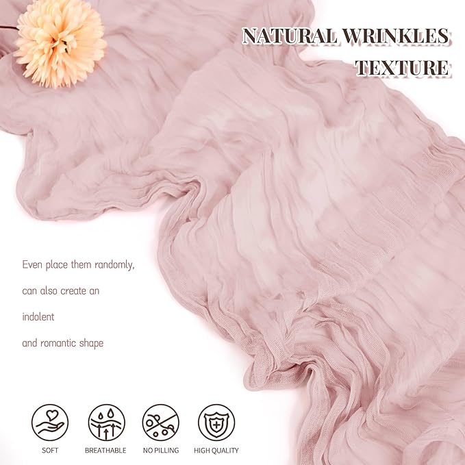 24 Pack Dusty Pink Cheesecloth Table Runner,Table Runner Long Romantic Semi Sheer Rustic Boho Gauze Table Runners for Wedding Bridal Shower Birthday Party Decorations(17.7×108 Inch)