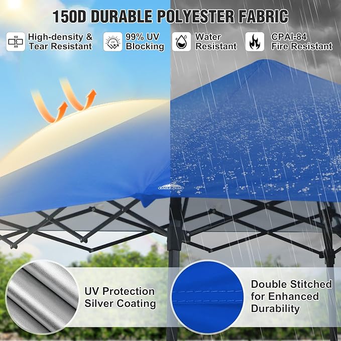 EAGLE PEAK 8x8 Pop Up Canopy Tent with Extended Eaves & Sidewall, Compact, Portable, Easy Setup Slant Leg Instant Shelter for Beach, Sports, & Camping, 8x8 Base 7x7 Top, Blue
