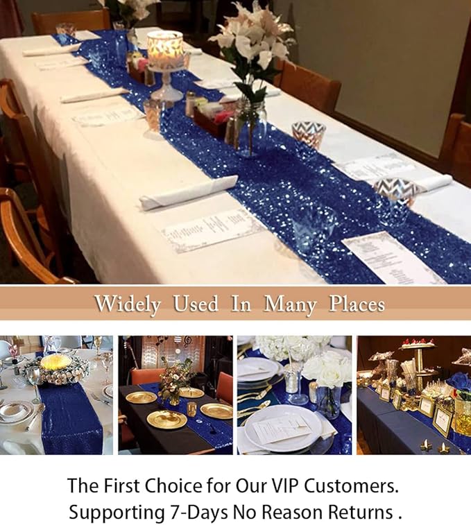 ShinyBeauty Navy-Table-Runners-15 Pieces-12 x108-Sequin-Table-Runner Wedding Catering Christmas Decorations Blue Glitter Fabric Tables Linen for Event Holiday Outdoor Decor