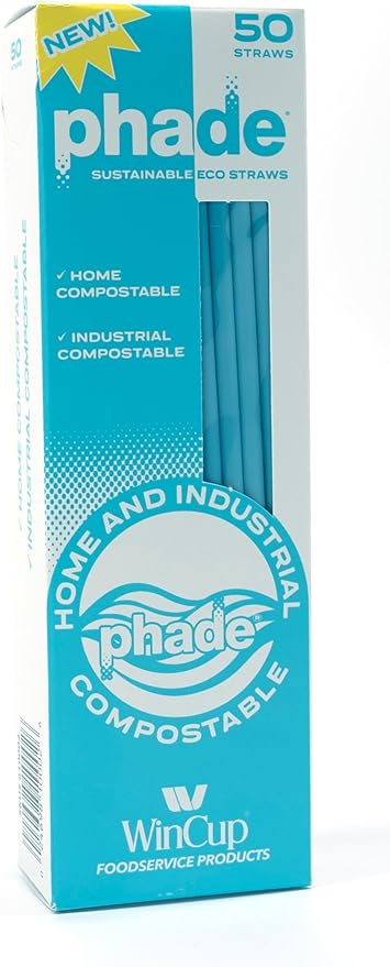phade Eco-Friendly Sustainable Marine Biodegradable, Compostable 7.75" Jumbo Straws, Un-wrapped, 1 Box - 50 Count