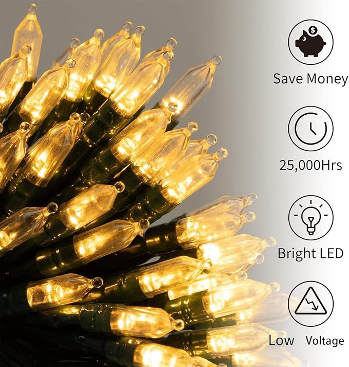 Brightown Battery Operated Christmas Lights 2 Pack 18 Feet 50 LED Clear Mini String Lights with 8 Modes Waterproof Tree Lights for Xmas Outdoor Indoor Holiday Party Garden Decor, Warm White