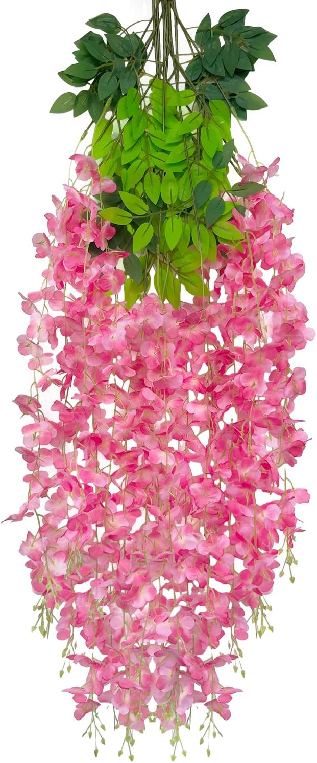 5 Pack Dark Pink Wisteria Hanging Flowers Garland, 3.77 Feet Artificial Flower Vines, Fake Wisteria, Artificial Vines Hanging Garland for Backdrop Outdoor Yard Garden Decor