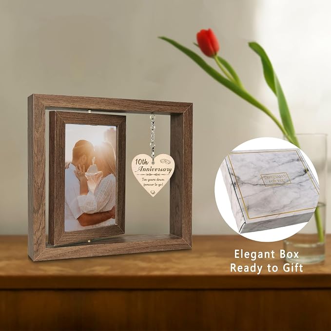 EYITUPC 10 Year Anniversary Picture Frame Gifts for Him Wife, 10th Wedding Anniversary Photo Frame Gifts for Couples Her, Display 2 4x6 Inch