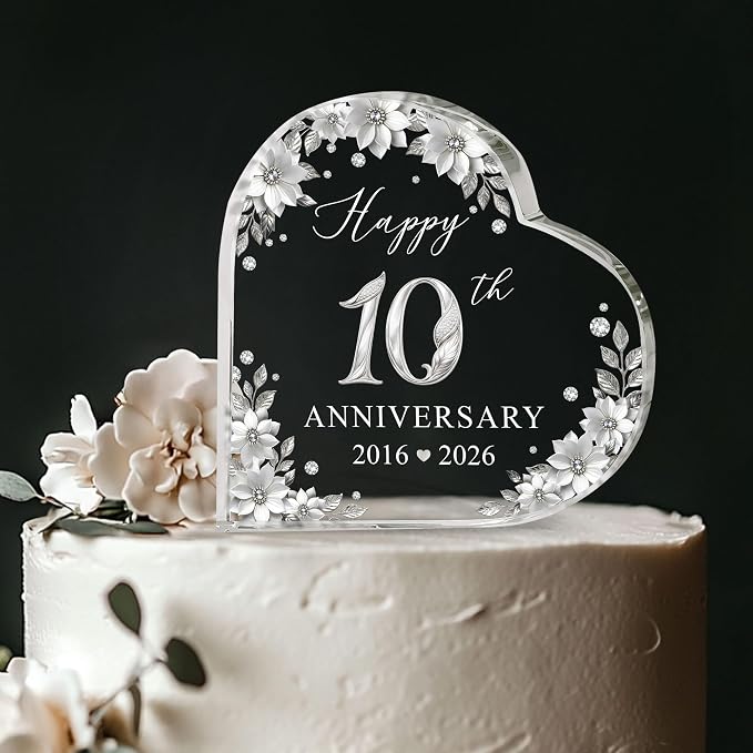 10th Wedding Anniversary Acrylic Cake Topper, 10th Anniversary Decorations, 10 Wedding Topper, 10 Years Of Married Gifts