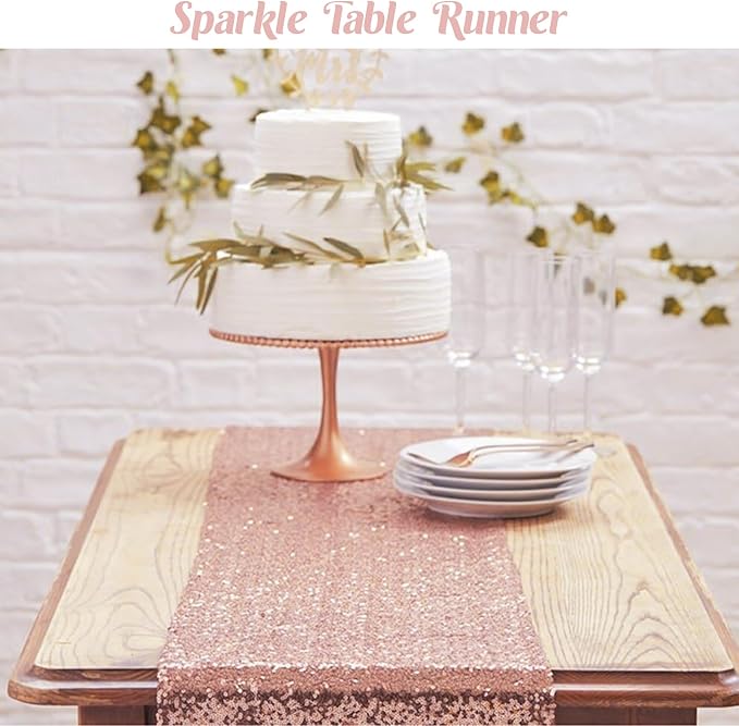 6 Pack Rose Gold Valentine's Day Sequin Table Runner Sequin Table Cloths 12" x 72" Sparkle Table Runner for Baby Bridal Shower Wedding Birthday Party Table Decor (Rose Gold)