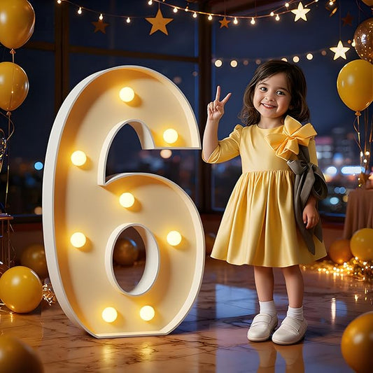 Marquee Numbers 3 Feet Tall Large Light Up Numbers 6th 16th Sweet Sassy and Six Birthday Decorations Big Yellow Light Outdoor Anniversary Decorations Balloon Arch Kit Party Backdrop 6