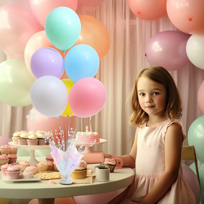 2 Set Pastel Birthday Decorations Rainbow Party Table Balloons Centerpiece Stand Kit for Girls Baby Shower Wedding Prom Graduation Unicorn Theme Table Decorations