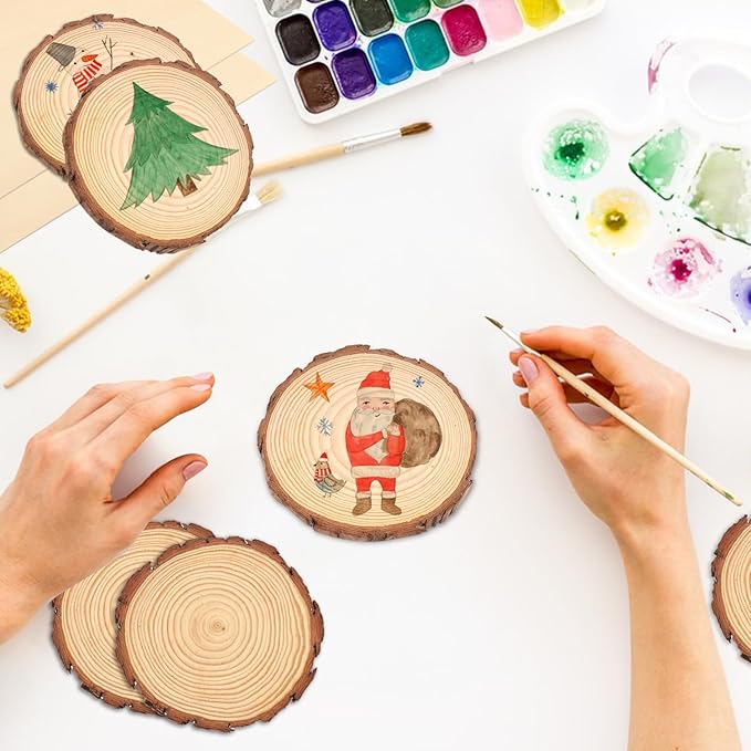 90 PCS 3-4 Inch Natural Wood Slices, Unfinished Pine Wood Circles with Barks for Coasters, DIY Crafts, Christmas Rustic Wedding Ornaments and Centerpieces,by GNIEMCKIN.