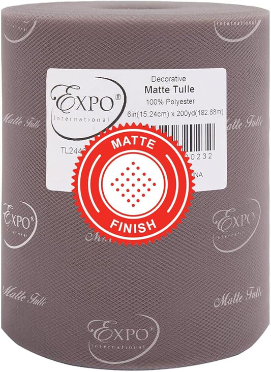 Expo International Decorative Matte Tulle, Roll/Spool of 6” X 200 Yards, Lightweight Polyester Tulle Fabric for Tutus, Costumes, and Party Decorations, Washable, Easy-to-Use, Light Gray