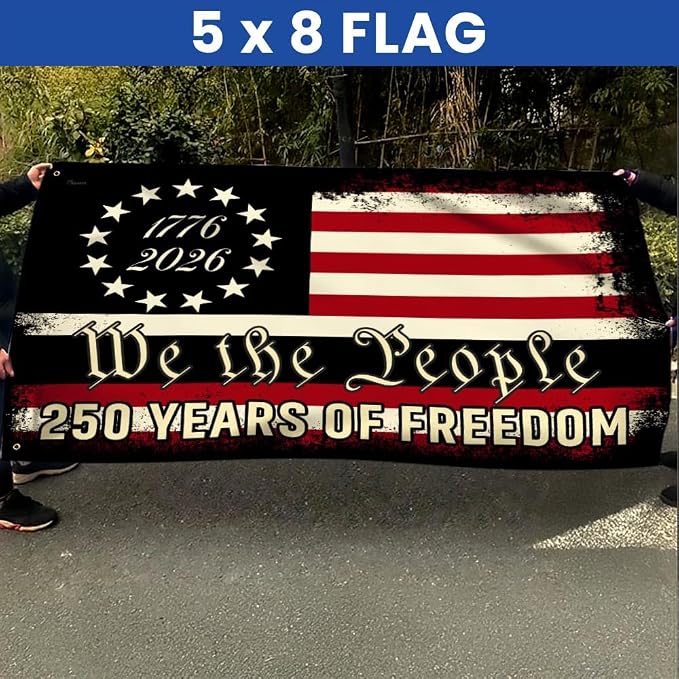 FLAGWIX 250 Years American Patriotic Grommet Flag - Polyester Double-sided Yard Flags For Outside, 3x5 ft - 250 Anniversary 4th of July Decorations for Home Yard Garden Decor Banner, Gifts for Men