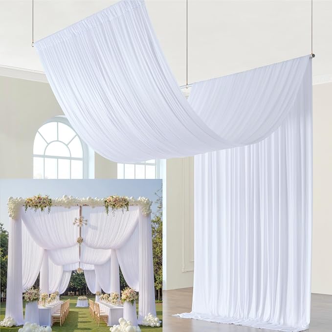 Outpain 10ftx20ft White Backdrop Ceiling Drapes,2Panels 20ft Height Wrinkle Free Tent Draping Curtains, Fabric Drapery Ceiling Drapes for Wedding Ceremony Birthday Theme Parties with Rod Pocket