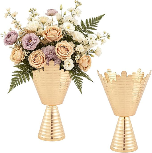 Gold Vases for Centerpieces 2 Pcs: 9in Tall Vases Centrepieces for Tables Decorations, Gold Flower Vases for Wedding, Home, Party & Anniversary