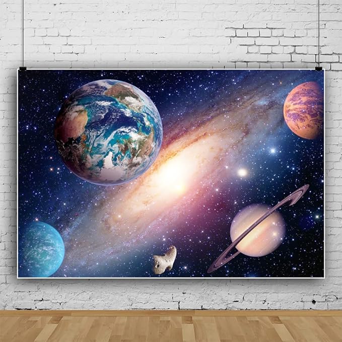 5x4ft Universe Outer Space Theme Backdrop Solar System Universe Galaxy Photography Background Milky Way Science Fiction Photo Studio Props for Children Happy Birthday Party Decor Banner