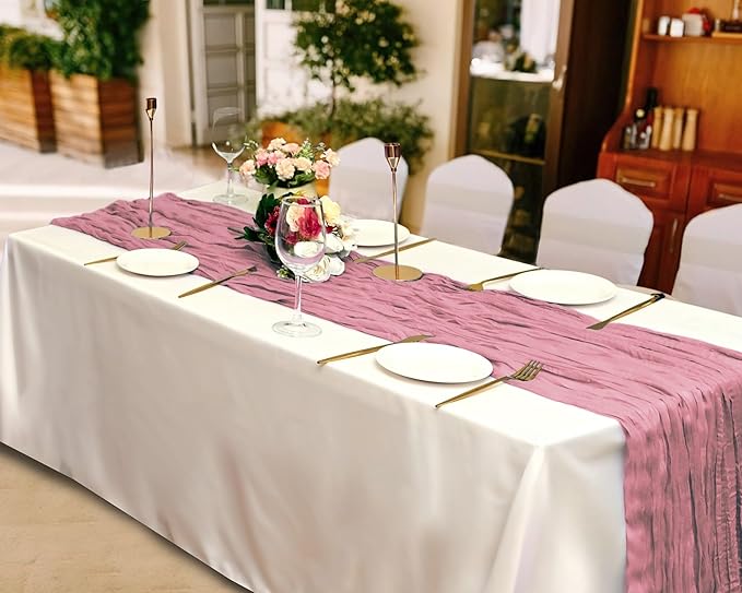 15 Pack Dusty Rose Cheesecloth Table Runner 10Ft Gauze Cheese Cloth Table Runner 35 x120 Inch Boho Table Runners Coffee Table Cloth for Wedding Birthday Party Engagement Bridal Baby Shower Table Decor