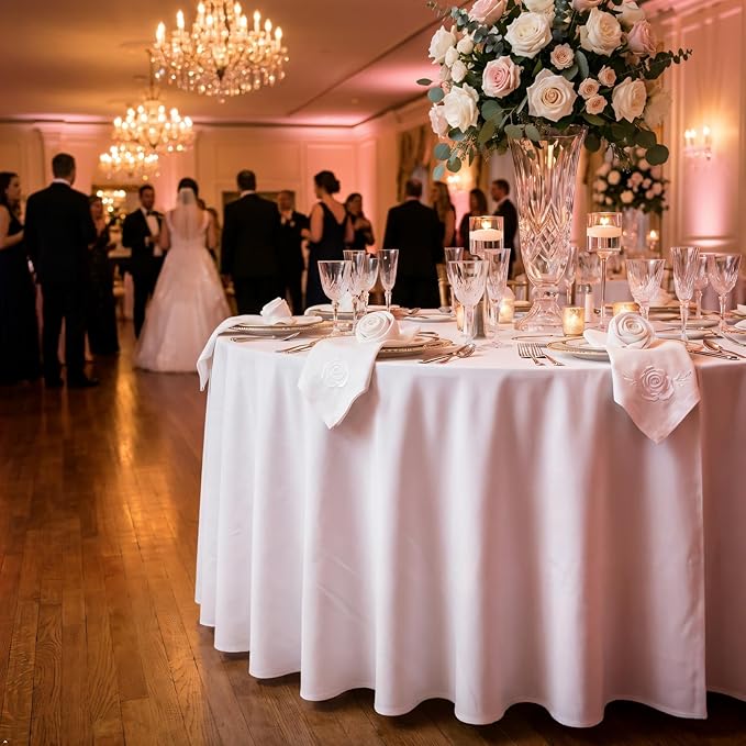 8 Pack White Round Tablecloth 120 Inch Round Table Cloth, Wrinkle Resistant and Washable Tablecloth Polyester Fabric Table Cloth Round Cover for Dining Wedding Banquet Party
