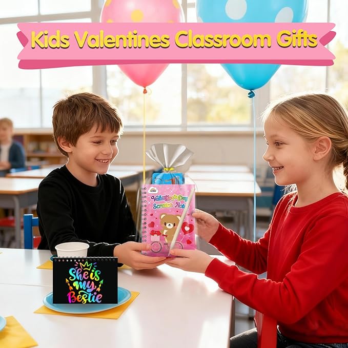 ZMLM Valentines Day Gifts Kids Classroom: 24 Pack Scratch Rainbow Art Notebook Paper, Birthday Party Favors For Kids 4-8, Bulk Goodie Bags Stuffers, Student Prizes From Teacher, Kindergarten Toy