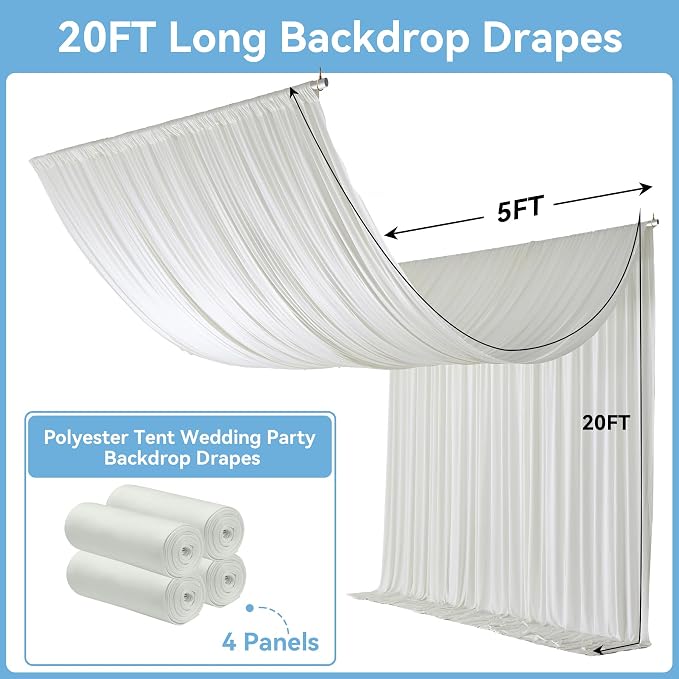 Outpain 20ftx20ft Ivory Backdrop Ceiling Drapes,4Panels 20ft Height Wrinkle Free Tent Draping Curtains, Fabric Drapery Ceiling Drapes for Wedding Ceremony Birthday Theme Parties with Rod Pocket