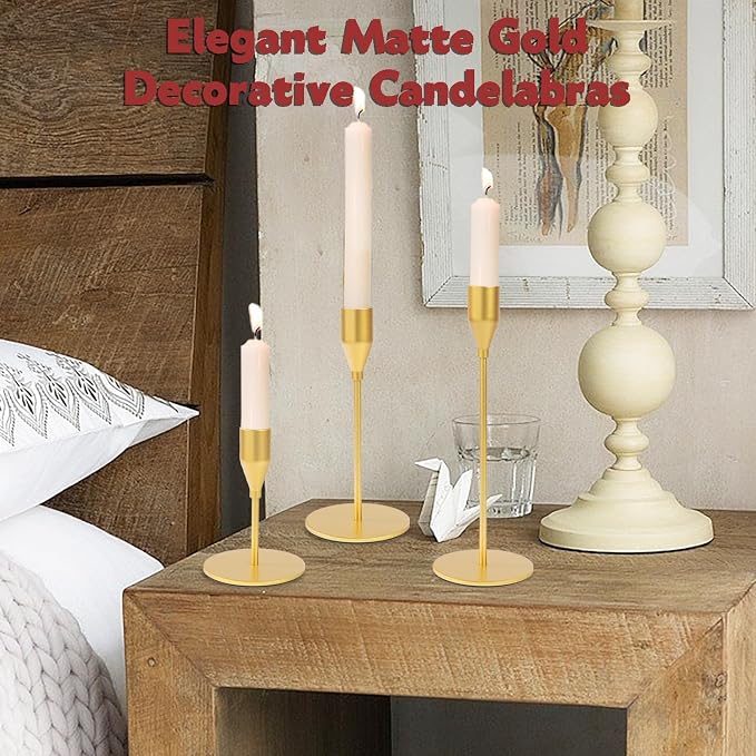 Matte Gold Candle Holders Bulk Painted Gold Metal Candlesticks Fit 0.8 Inch Taper Candles Decorative Metal Candelabra for Wedding Home Holiday Anniversary Party Dinning Table Decors (Set of 48)