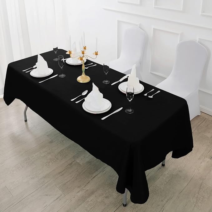 Fokitut 12 Pack Waterproof Rectangle Tablecloth, 60x102 Inch, Stain Resistant and Wrinkle Polyester Table Cloth, Fabric Table Cover for Kitchen Dining, Wedding, Party, Holiday Dinner-Black