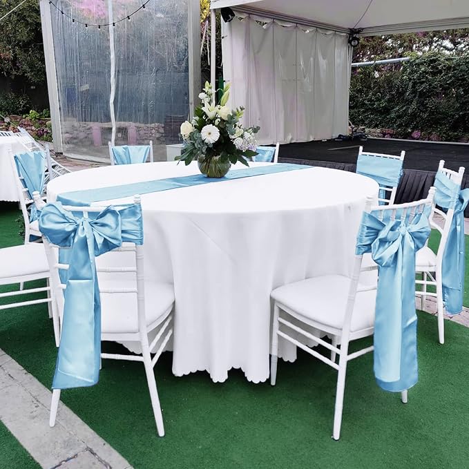15 Pack Light Blue Satin Table Runners 12 x 108 Inch Long Blue Table Runners for Rectangle Round Tables, Smooth Satin Table Runner for Wedding,Birthday Party Banquets Engagements Decoration