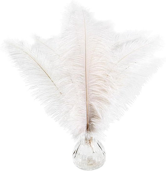 50pcs Natural White Ostrich Spads Feather 14-16inch (35-40cm) Bulk Feathers for Crafts Flowers Vase Wedding Party Centerpiece Decoration