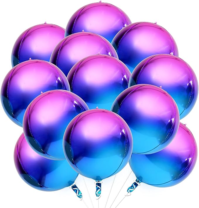 KatchOn, Purple Galaxy Balloons - 22 Inch, Pack of 12 | Round 4D Metallic Iridescent Balloons for Galaxy Birthday Party Decorations | Purple and Blue Balloons for Mermaid Party Decorations