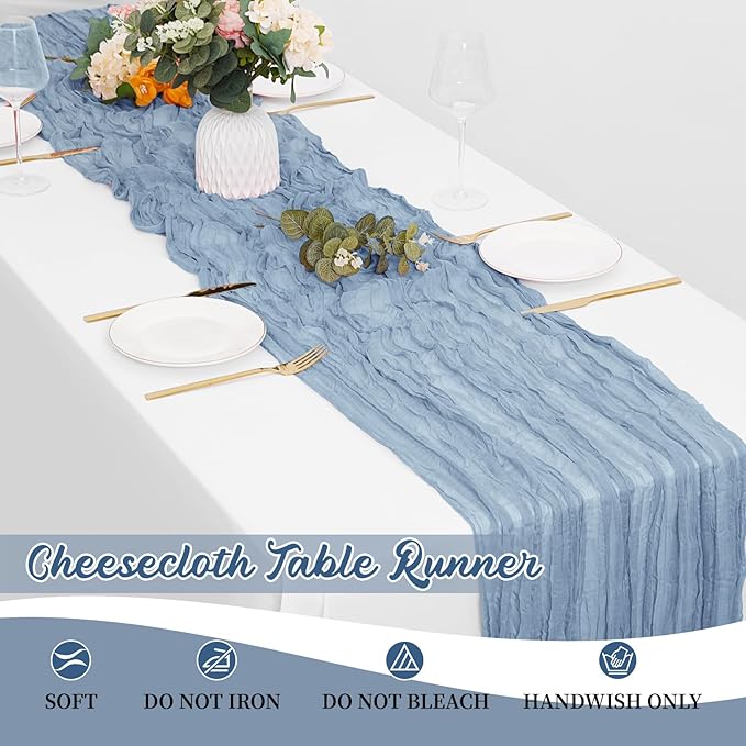 16 Pack Dusty Blue Cheesecloth Table Runners 20x120 Inch Gauze Table Runner Cheese Cloth 10FT Blue Table Runner Rustic Sheer Runner for Wedding Baby Shower Birthday Party Table Decor