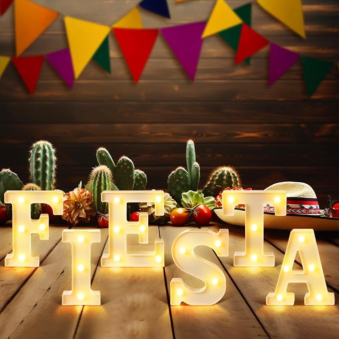 Honoson 6 Pcs Fiesta Mexican Party Decoration Fiesta LED Lights up Sign Cinco De Mayo Home Table Decoration for Mexican Themed Birthday Taco Party Supplies