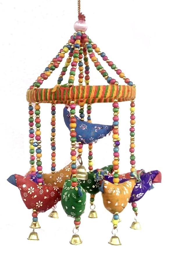 Handmade Decorative Door Hanging Bell Bird Chandelier for Home Decoration Hanging Ornament Size- 15x15x35 Cm (LxWxH)