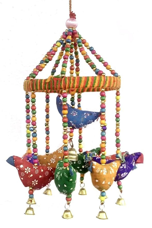 Handmade Decorative Door Hanging Bell Bird Chandelier for Home Decoration Hanging Ornament Size- 15x15x35 Cm (LxWxH)