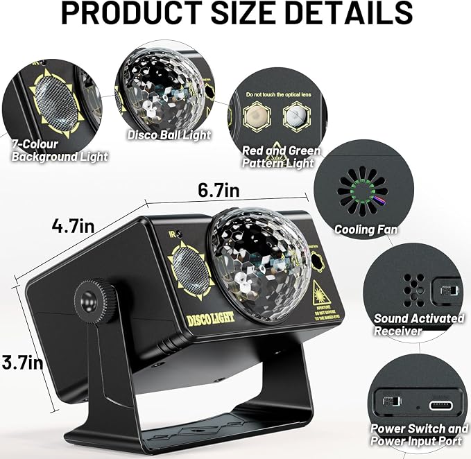 Party Lights Dj Disco Light Disco Ball Stage Strobe Lights LED Projector Sound Activated with Remote Control for Parties Xmas Club Bar Gift Birthday Rave Christmas Home Room Decoration
